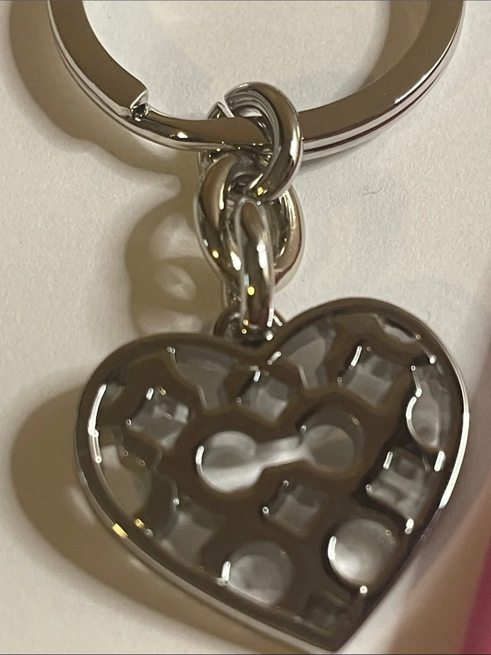 Coach Silver Heart Keychain with Pink Coach Pen